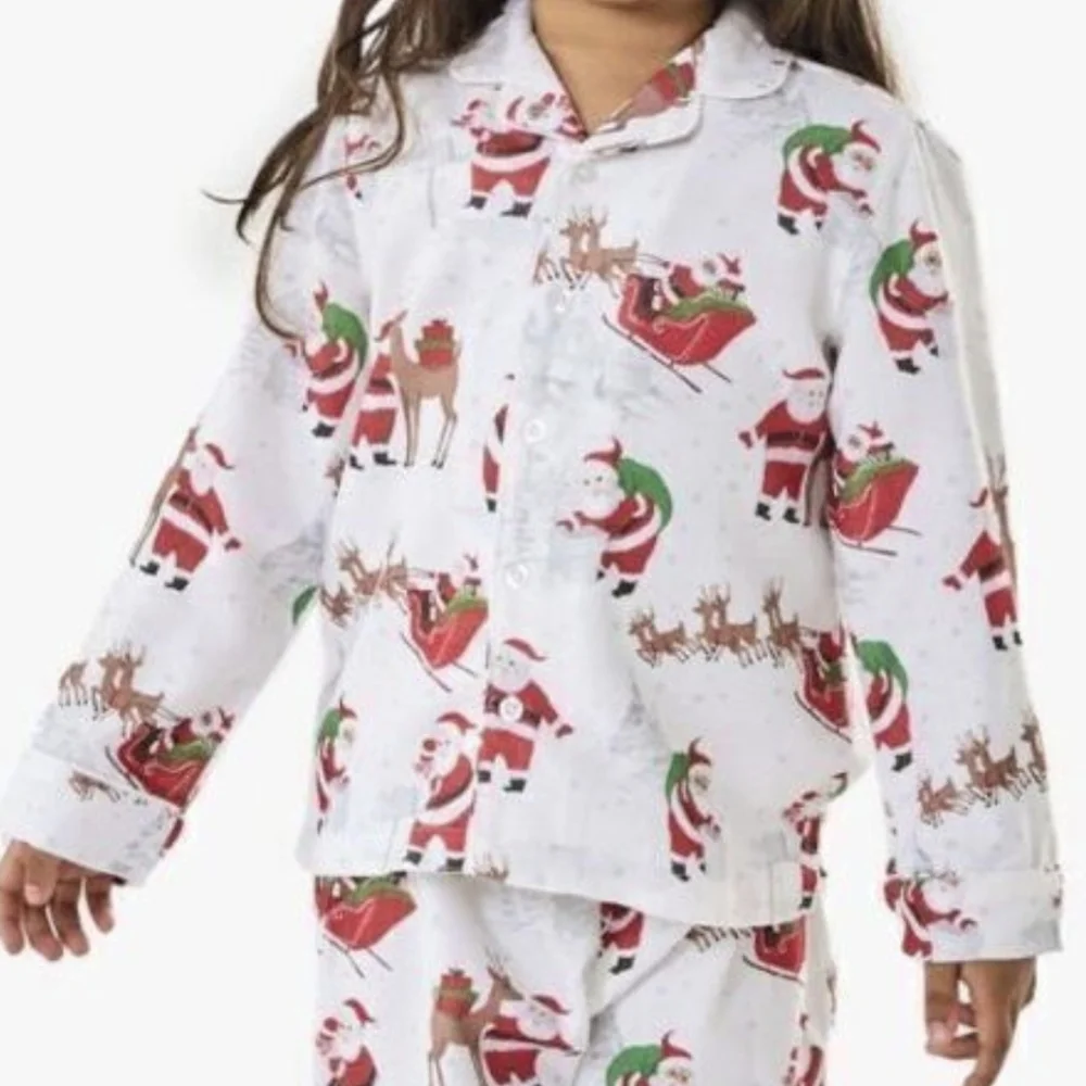 POTTERY PARN KIDS heritage Santa Flannel Pajama Top Christmas Button Sleep Shirt